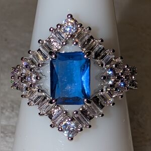 *BP #4009 Everyday Style-Sapphire/White Topaz-Rhodium Band Size 8 BRAND NEW